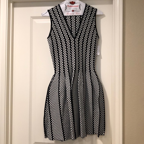 French Kiss Dresses & Skirts - Black/White v-neck checker dress